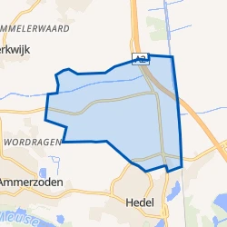 Kaart van Verspreide huizen in de polder Hedel