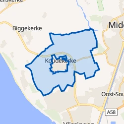 Kaart van Verspreide huizen buiten recreatiegebied Koudekerke