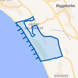 Kaartje van Verspreide huizen in recreatiegebied van Biggekerke